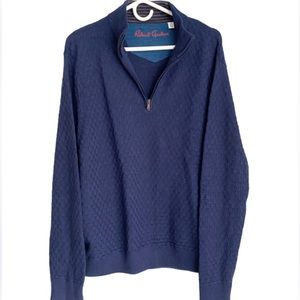 Robert Graham 100% Wool Quarter Zip Pullover Sweater Blue Navy